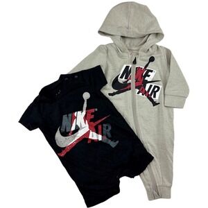 Baby Air Jordan Nike 0 3 Mos Gray Hooded Zip Up Black Romper Lot‎ Jumpsuit